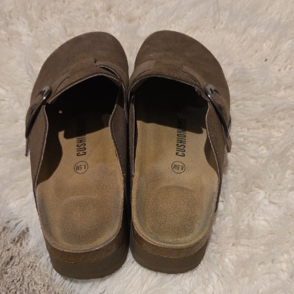 Brown Suede Buckle Clogs - Picture 2 of 3